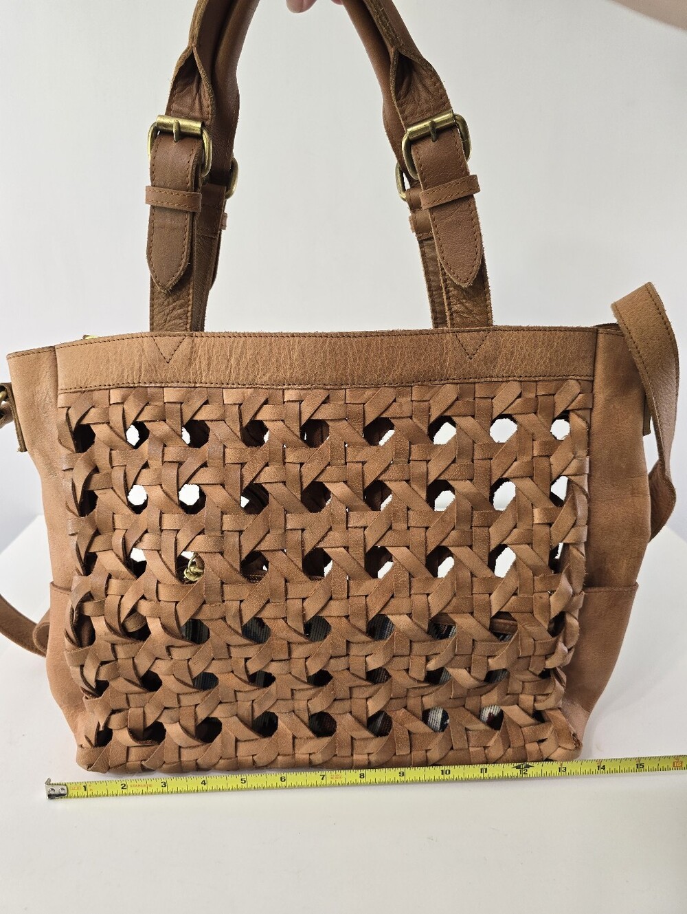 Anabaglish Hadley Woven Leather Satchel Crossbody With Pouch Bag Purse Set Tan - Picture 5 of 16